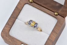 Load image into Gallery viewer, 10K Oval Yellow Sapphire Tanzanite Diamond Halo Ring Yellow Gold