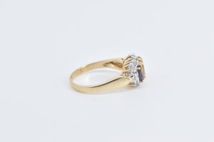 10K Oval Yellow Sapphire Tanzanite Diamond Halo Ring Yellow Gold