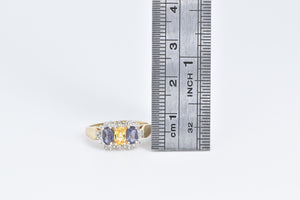 10K Oval Yellow Sapphire Tanzanite Diamond Halo Ring Yellow Gold