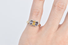 Load image into Gallery viewer, 10K Oval Yellow Sapphire Tanzanite Diamond Halo Ring Yellow Gold