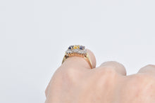 Load image into Gallery viewer, 10K Oval Yellow Sapphire Tanzanite Diamond Halo Ring Yellow Gold