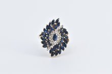 Load image into Gallery viewer, 10K Marquise Sapphire Diamond Swirl Cluster Ring Yellow Gold