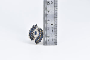 10K Marquise Sapphire Diamond Swirl Cluster Ring Yellow Gold