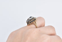 Load image into Gallery viewer, 10K Marquise Sapphire Diamond Swirl Cluster Ring Yellow Gold