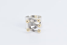 Load image into Gallery viewer, Sterling Silver 14k Gold Ball Fork Criss Cross Statement Ring