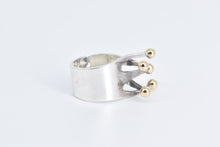Load image into Gallery viewer, Sterling Silver 14k Gold Ball Fork Criss Cross Statement Ring