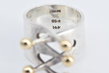 Load image into Gallery viewer, Sterling Silver 14k Gold Ball Fork Criss Cross Statement Ring