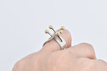 Load image into Gallery viewer, Sterling Silver 14k Gold Ball Fork Criss Cross Statement Ring