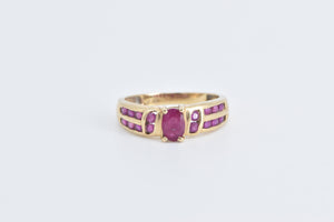 14K Oval Natural Ruby Vintage Engagement Ring Yellow Gold