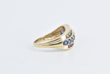 Load image into Gallery viewer, 10K Rainbow Syn. Sapphire Wavy Statement Band Ring Yellow Gold