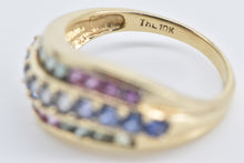 Load image into Gallery viewer, 10K Rainbow Syn. Sapphire Wavy Statement Band Ring Yellow Gold