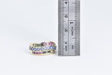 Load image into Gallery viewer, 10K Rainbow Syn. Sapphire Wavy Statement Band Ring Yellow Gold