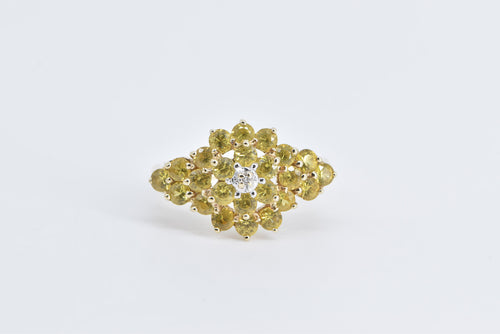 10K Diamond Yellow Sapphire Cluster Statement Ring Yellow Gold