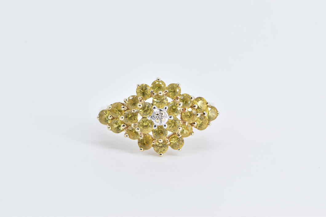 10K Diamond Yellow Sapphire Cluster Statement Ring Yellow Gold