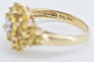 10K Diamond Yellow Sapphire Cluster Statement Ring Yellow Gold