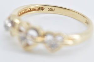 10K Diamond Three Heart Love Symbol Promise Ring Yellow Gold