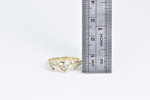 10K Diamond Three Heart Love Symbol Promise Ring Yellow Gold