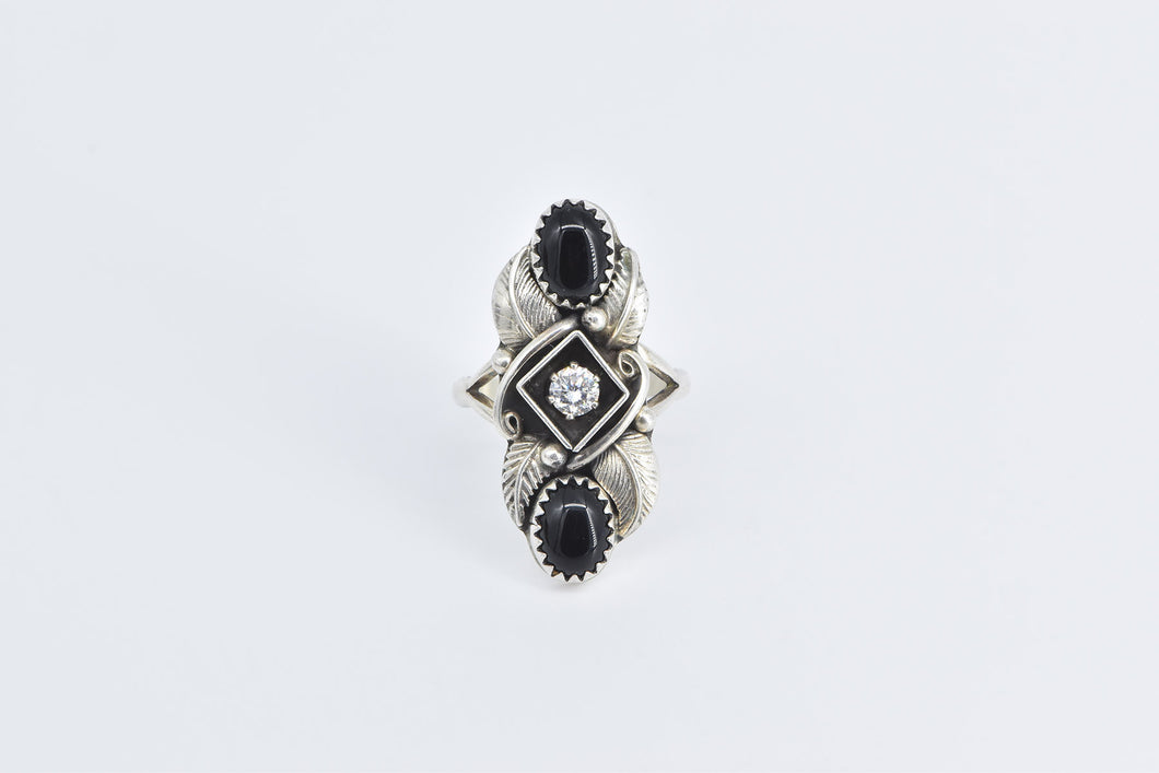 Sterling Silver Richard Begay Onyx CZ Native American Navajo Ring