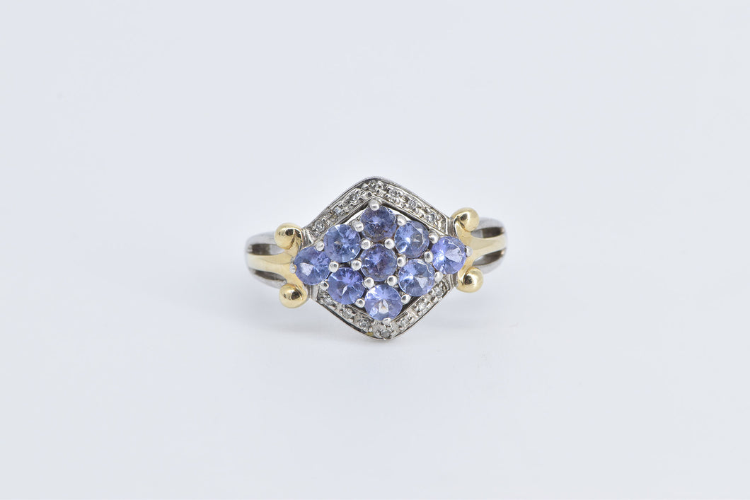 Sterling Silver 14k Gold Accent Tanzanite Vintage Diamond Ring