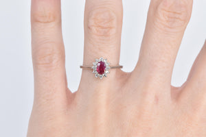 14K 0.65 Ctw Oval Natural Ruby Diamond Halo Ring White Gold