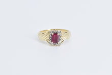 Load image into Gallery viewer, 10K Emerald Cut Natural Ruby Diamond Halo Ring Yellow Gold