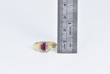 Load image into Gallery viewer, 10K Emerald Cut Natural Ruby Diamond Halo Ring Yellow Gold