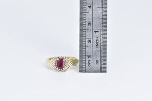 10K Emerald Cut Natural Ruby Diamond Halo Ring Yellow Gold