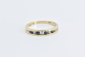 10K Sapphire Diamond Vintage Wedding Band Ring Yellow Gold