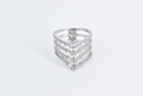 Sterling Silver Tiered Chevron CZ Encrusted Statement Ring