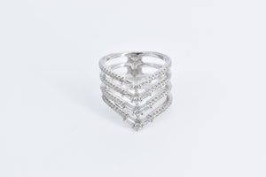 Sterling Silver Tiered Chevron CZ Encrusted Statement Ring