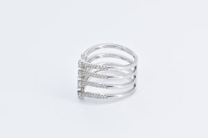 Sterling Silver Tiered Chevron CZ Encrusted Statement Ring