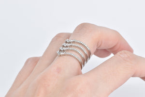 Sterling Silver Tiered Chevron CZ Encrusted Statement Ring