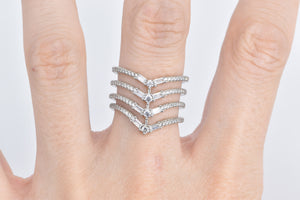 Sterling Silver Tiered Chevron CZ Encrusted Statement Ring