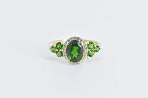 10K Oval Sim. Tsavorite Garnet CZ Halo Statement Ring Yellow Gold