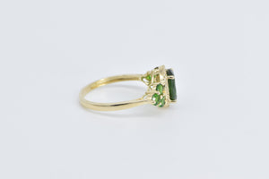 10K Oval Sim. Tsavorite Garnet CZ Halo Statement Ring Yellow Gold