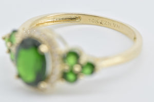 10K Oval Sim. Tsavorite Garnet CZ Halo Statement Ring Yellow Gold