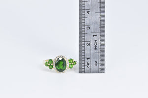 10K Oval Sim. Tsavorite Garnet CZ Halo Statement Ring Yellow Gold