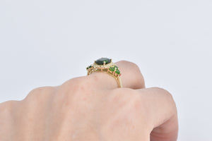 10K Oval Sim. Tsavorite Garnet CZ Halo Statement Ring Yellow Gold