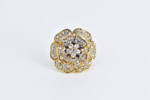 Sterling Silver Gold Plated Pave Encrusted Rose Flower CZ Ring