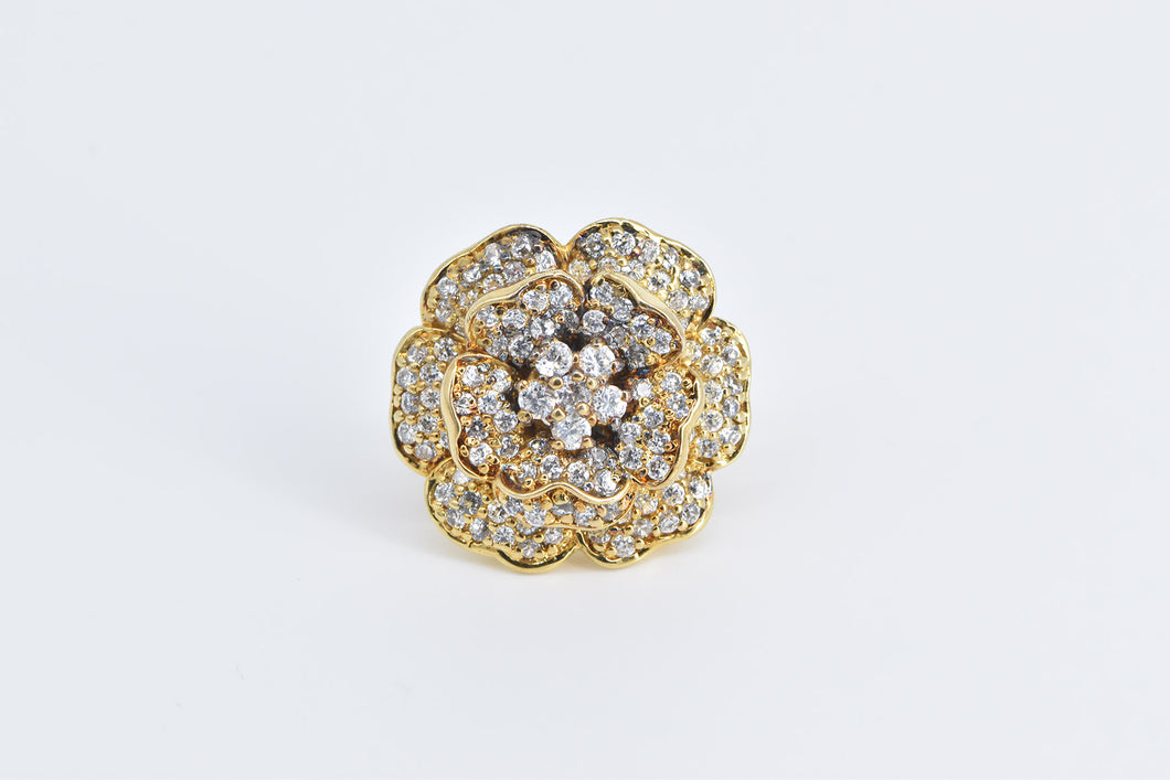 Sterling Silver Gold Plated Pave Encrusted Rose Flower CZ Ring