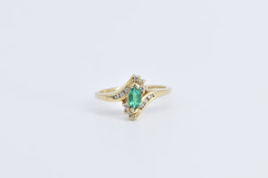 10K Marquise Syn. Emerald Diamond Bypass Ring Yellow Gold