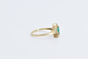 10K Marquise Syn. Emerald Diamond Bypass Ring Yellow Gold