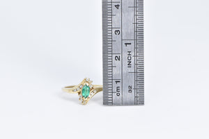 10K Marquise Syn. Emerald Diamond Bypass Ring Yellow Gold