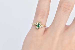 10K Marquise Syn. Emerald Diamond Bypass Ring Yellow Gold