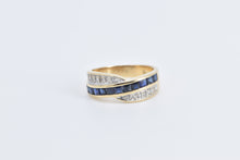 Load image into Gallery viewer, 14K Princess Sapphire Diamond Vintage Band Ring Yellow Gold