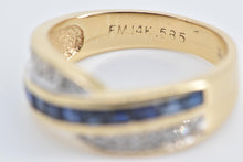 Load image into Gallery viewer, 14K Princess Sapphire Diamond Vintage Band Ring Yellow Gold