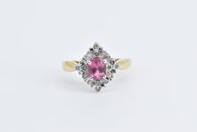 Load image into Gallery viewer, 14K Oval Pink Topaz Diamond Halo Engagement Ring Yellow Gold