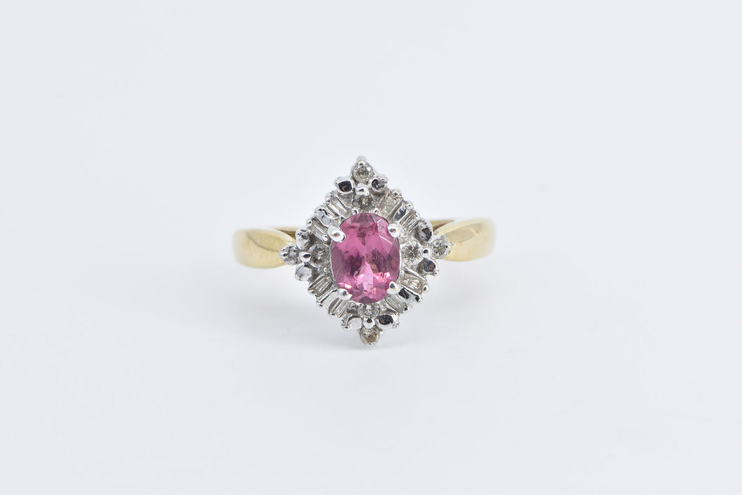 14K Oval Pink Topaz Diamond Halo Engagement Ring Yellow Gold