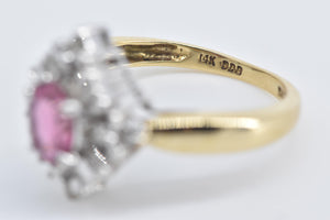 14K Oval Pink Topaz Diamond Halo Engagement Ring Yellow Gold