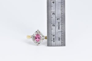 14K Oval Pink Topaz Diamond Halo Engagement Ring Yellow Gold